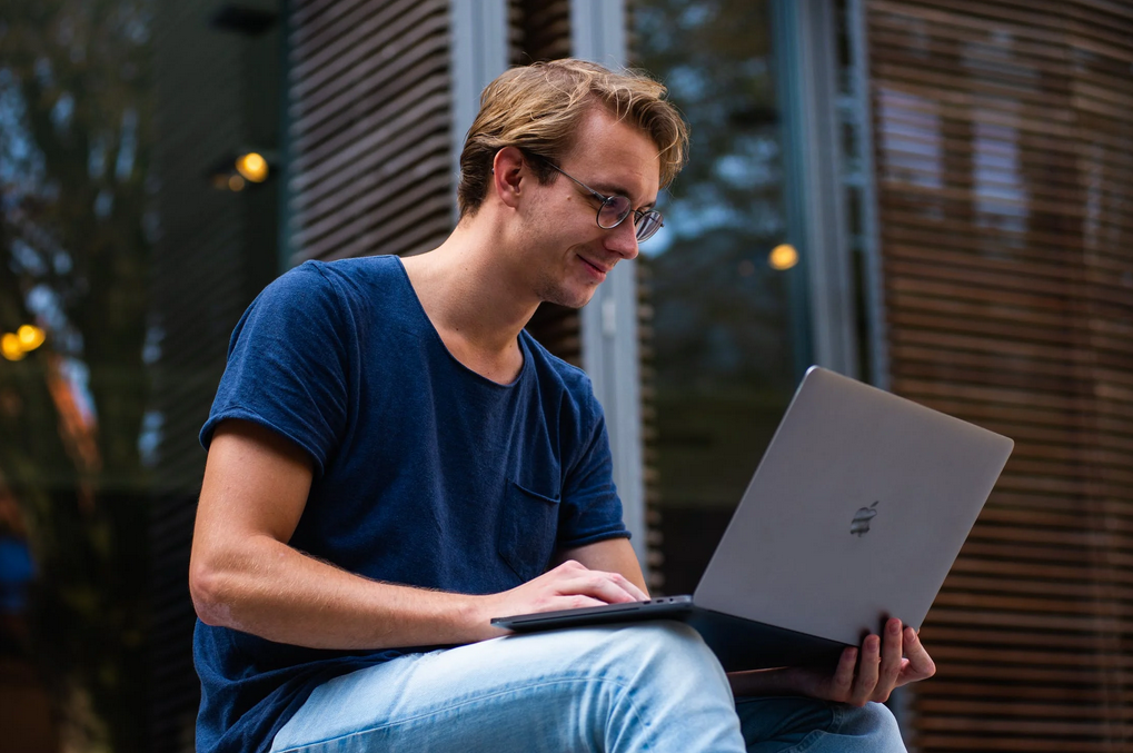 using a laptop